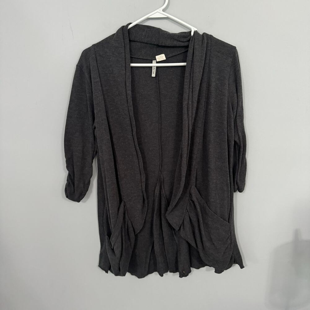 Lilly Lou Open Front Cardigan Sweater Gray Women's Size Large Spandex Blend